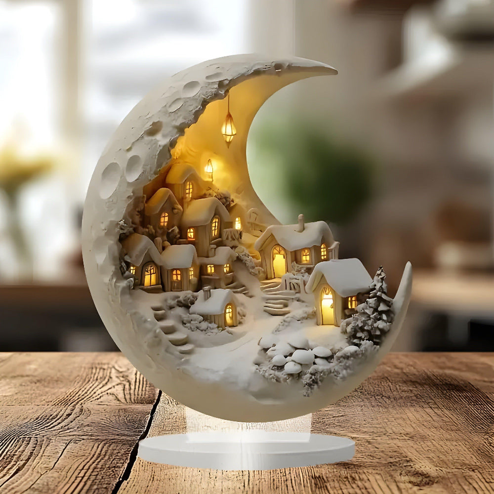 Acrylic Moon Village Scene Decor