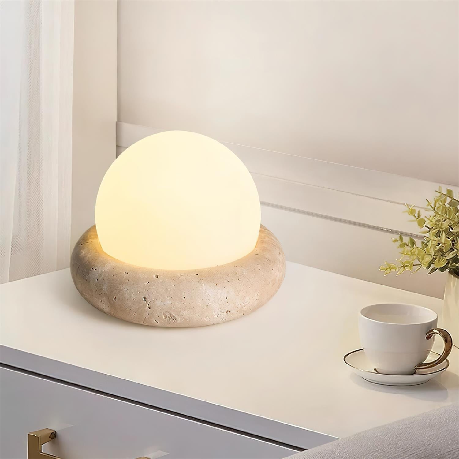 Travertine Base Table Lamp with Glass Globe Shade