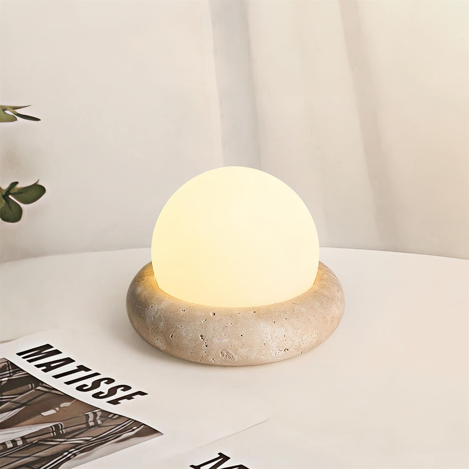 Travertine Base Table Lamp with Glass Globe Shade