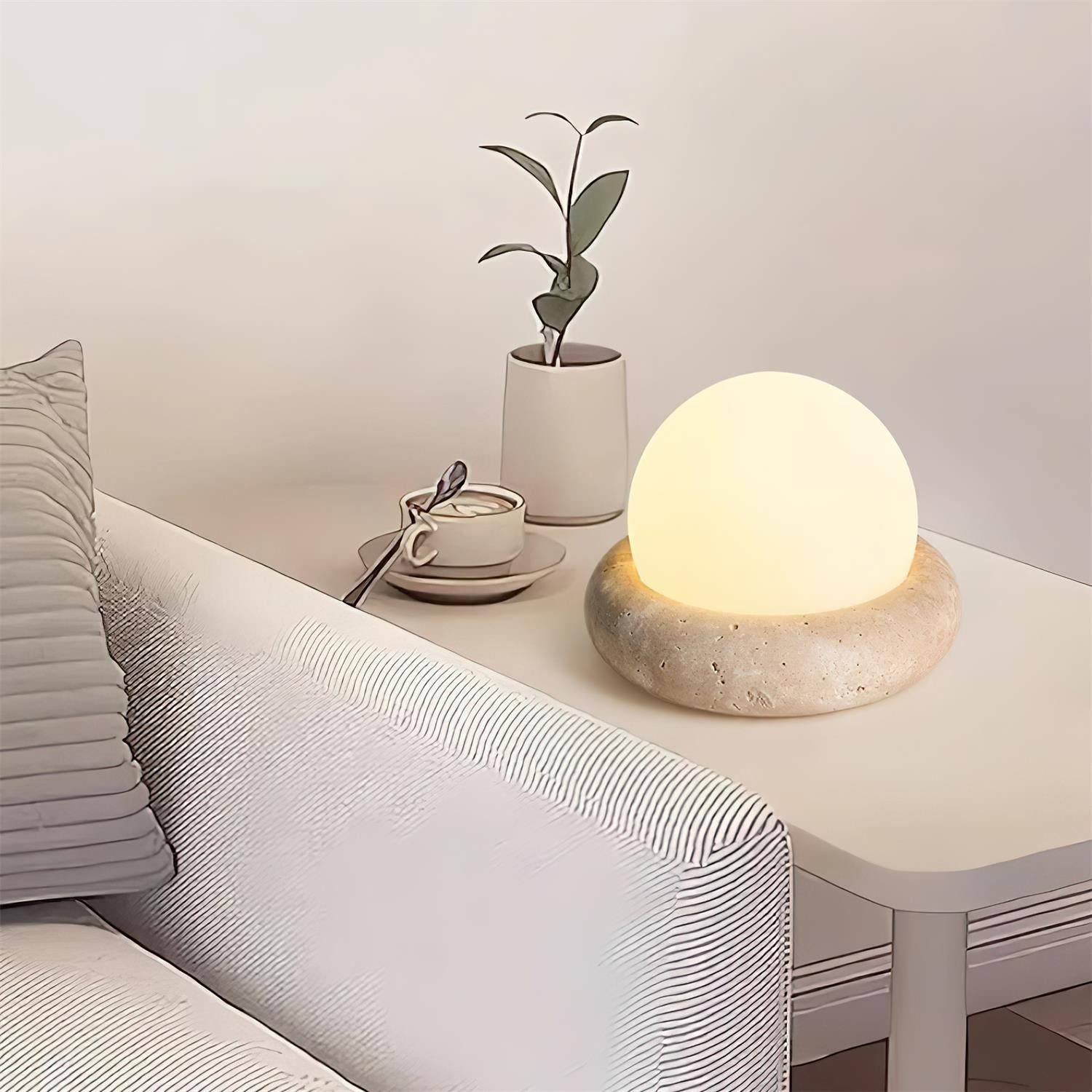 Travertine Base Table Lamp with Glass Globe Shade