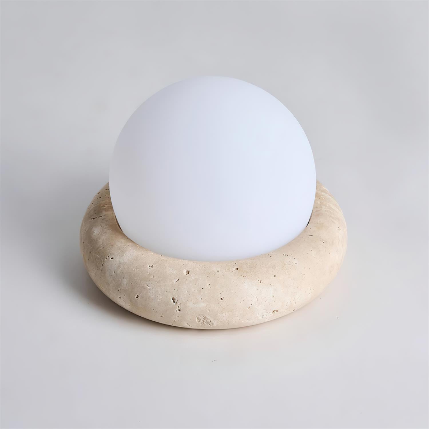 Travertine Base Table Lamp with Glass Globe Shade