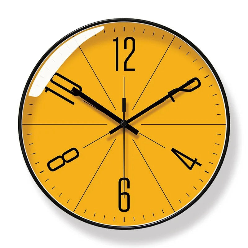 Round Wall Clock With Yellow Dial And Black Frame