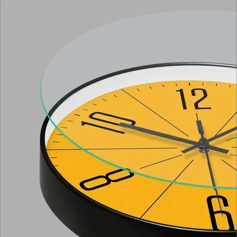 Round Wall Clock With Yellow Dial And Black Frame
