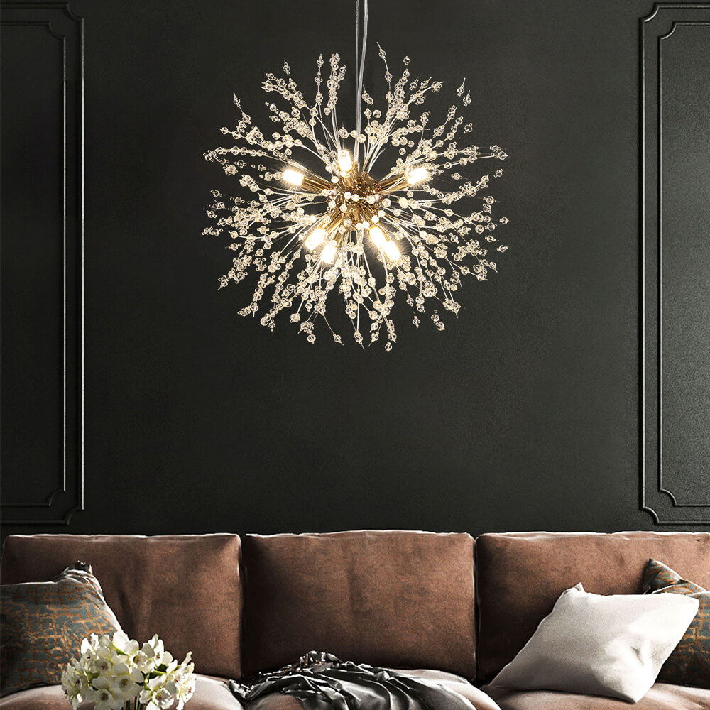 Lustre LED Sputnik en cristal avec éclairage rayonnant pour le salon