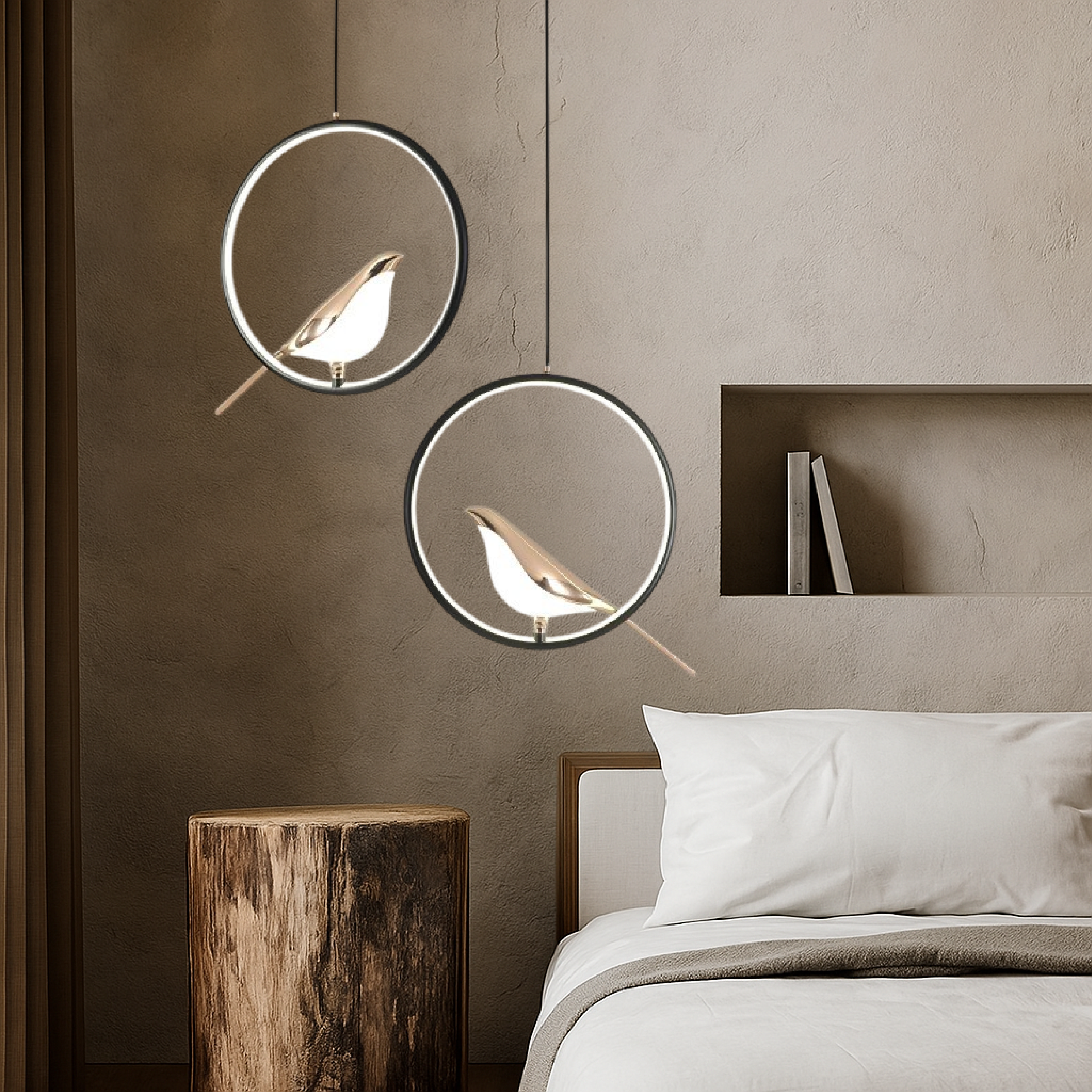 Modern Bird-in-Ring Hanging Lamp