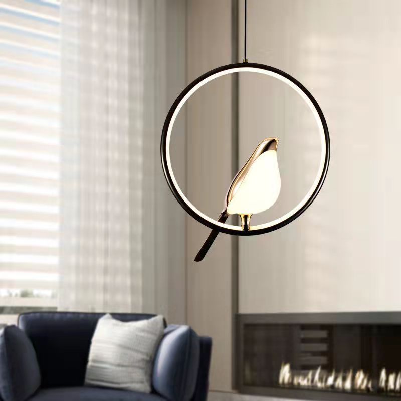 Modern Bird-in-Ring Hanging Lamp