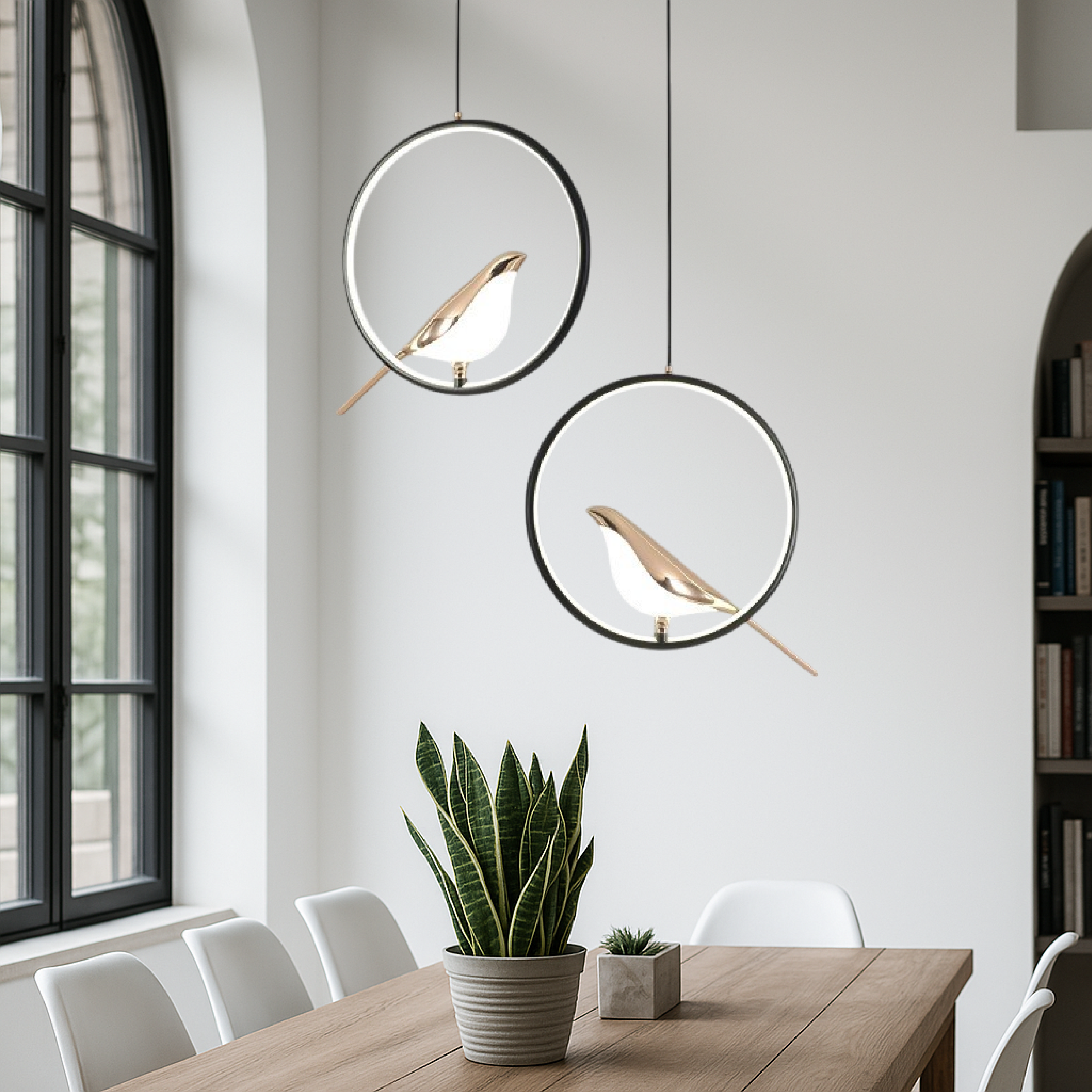 Modern Bird-in-Ring Hanging Lamp