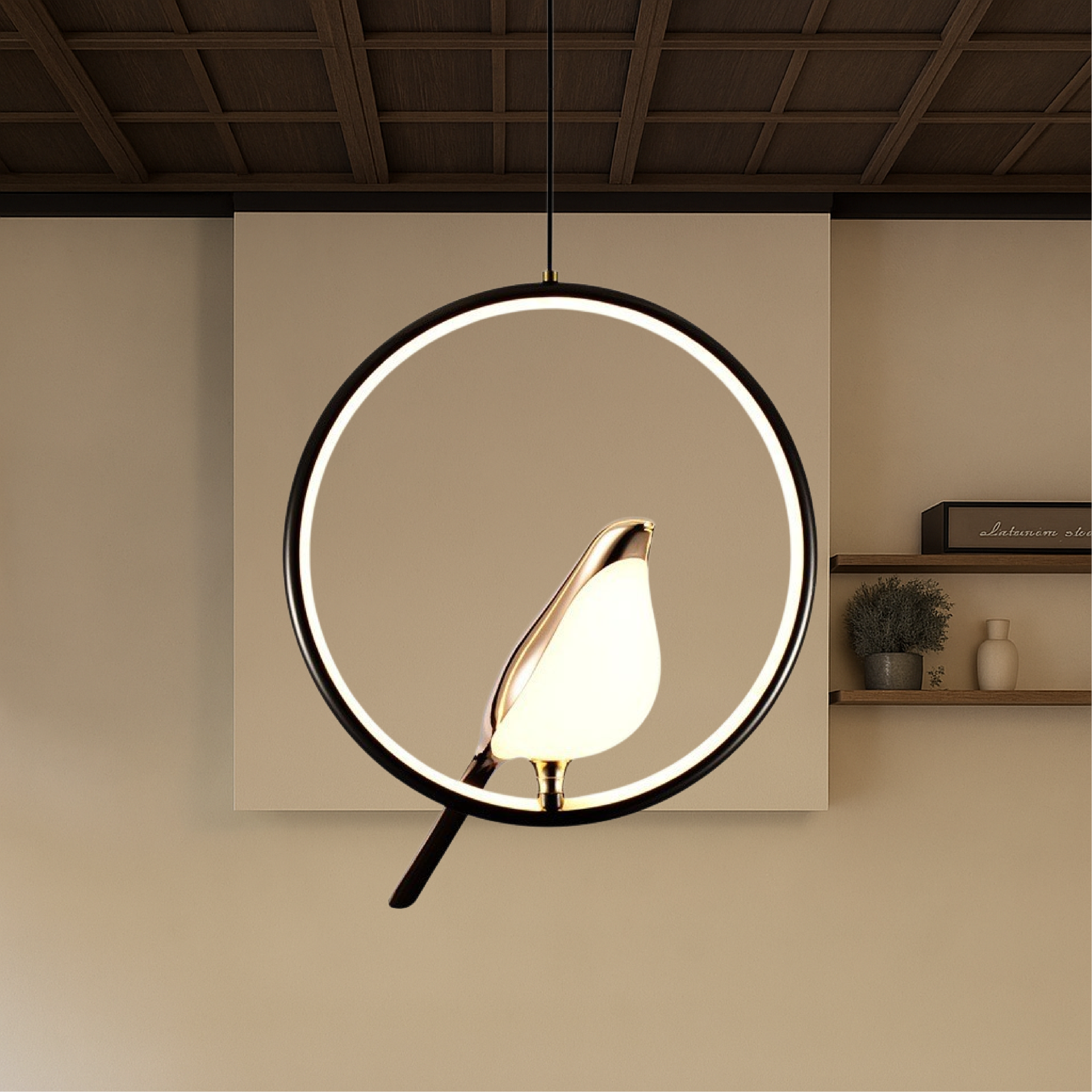 Modern Bird-in-Ring Hanging Lamp