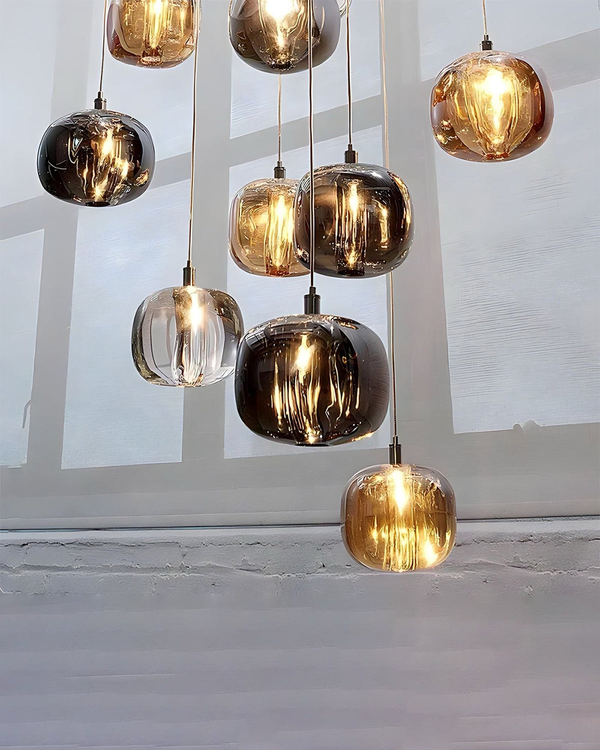 Modern Coloured Glass Multi Pendant Chandelier