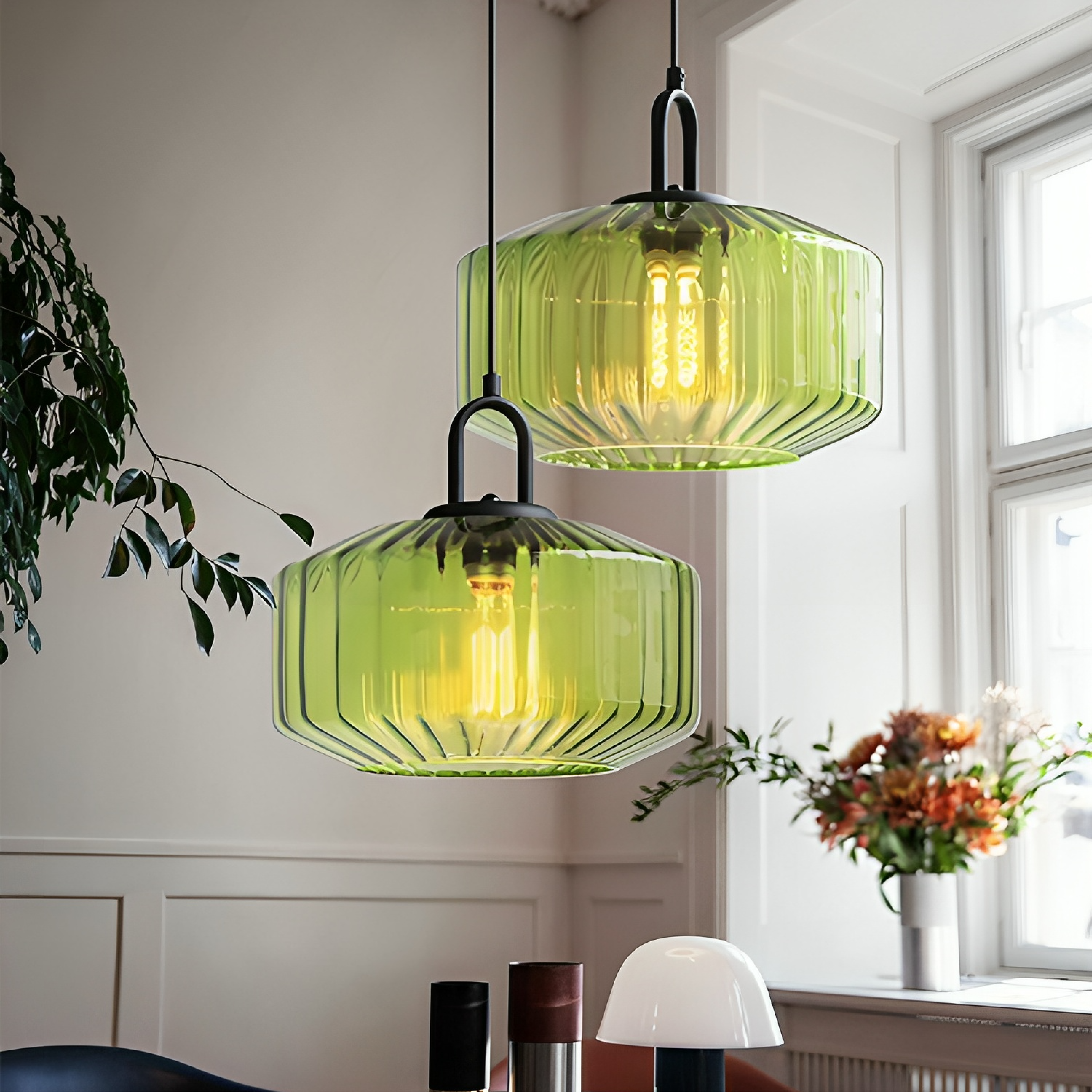 Modern Crystal-Cut Glass Hanging Lamp