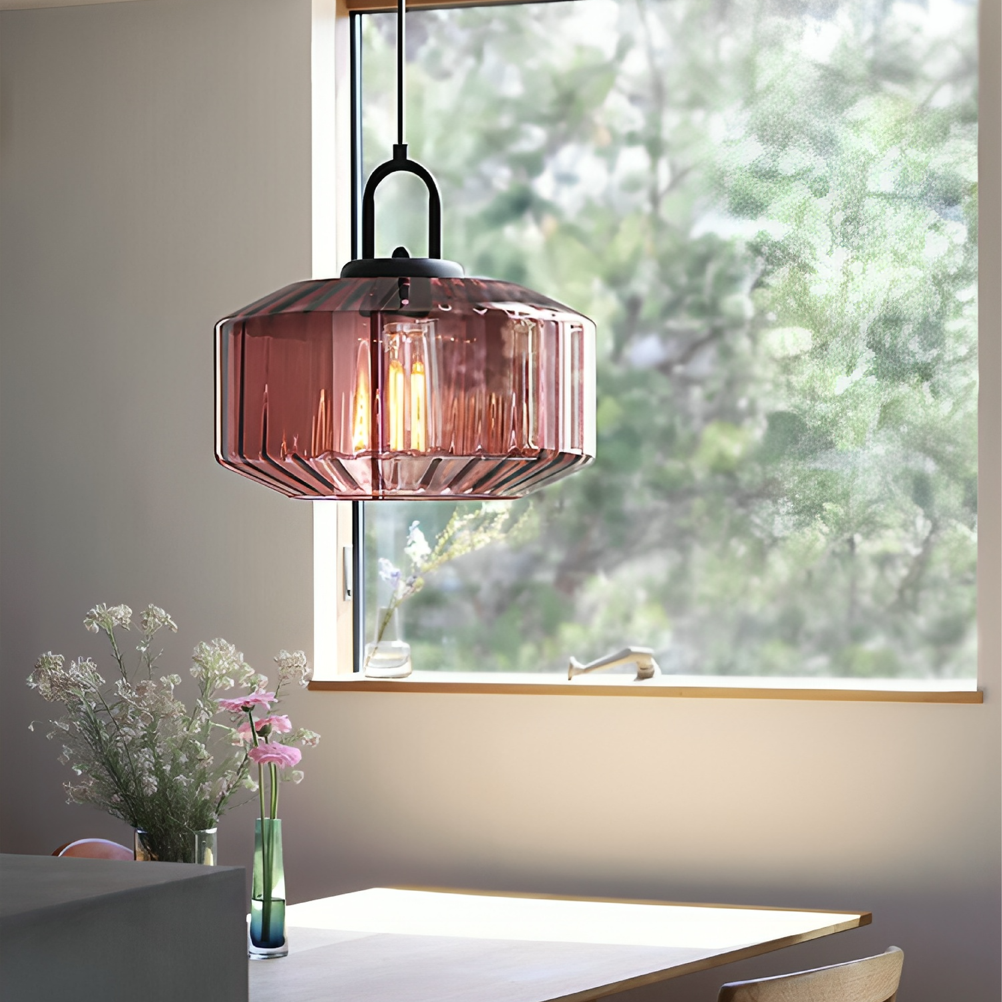 Modern Crystal-Cut Glass Hanging Lamp