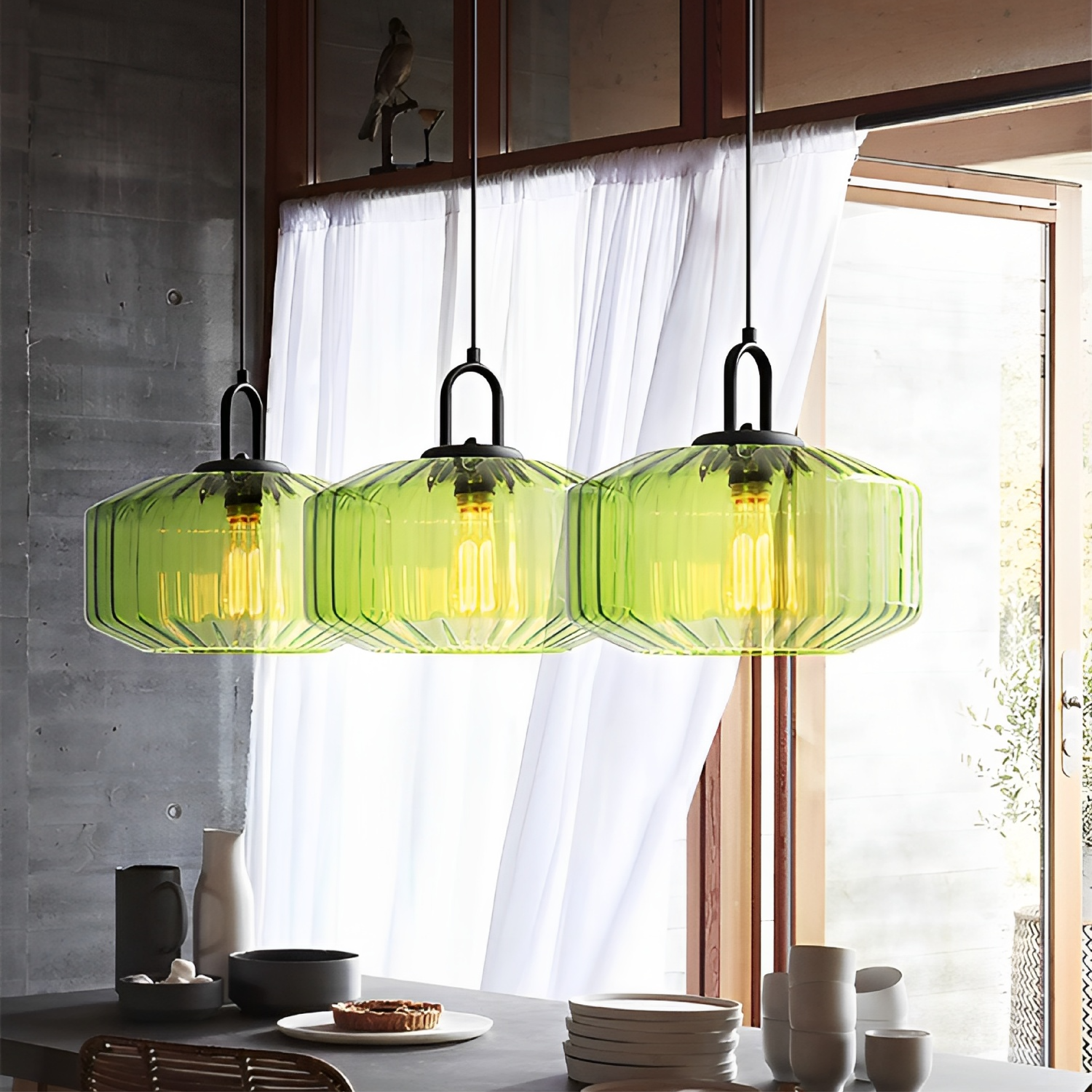 Modern Crystal-Cut Glass Hanging Lamp