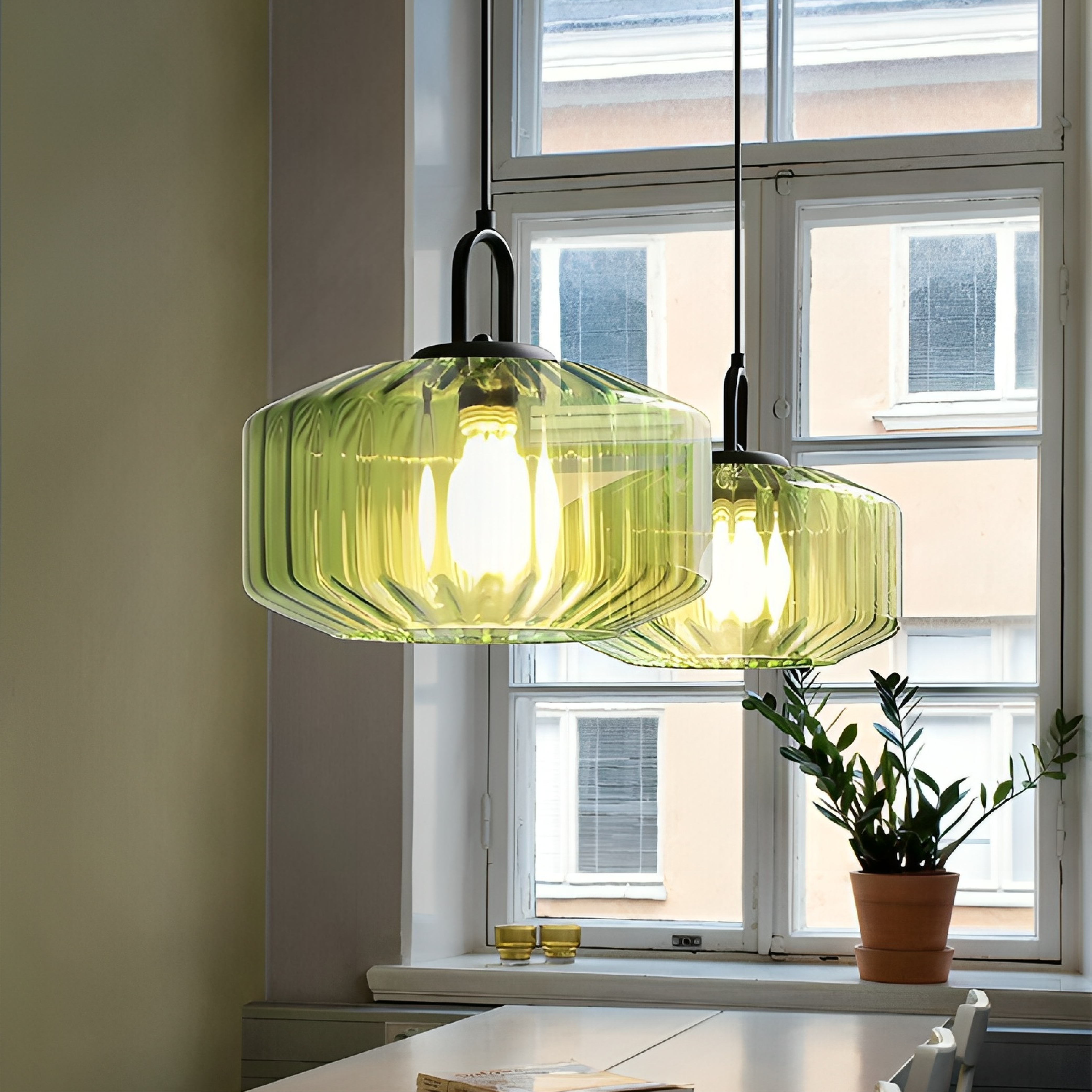 Modern Crystal-Cut Glass Hanging Lamp
