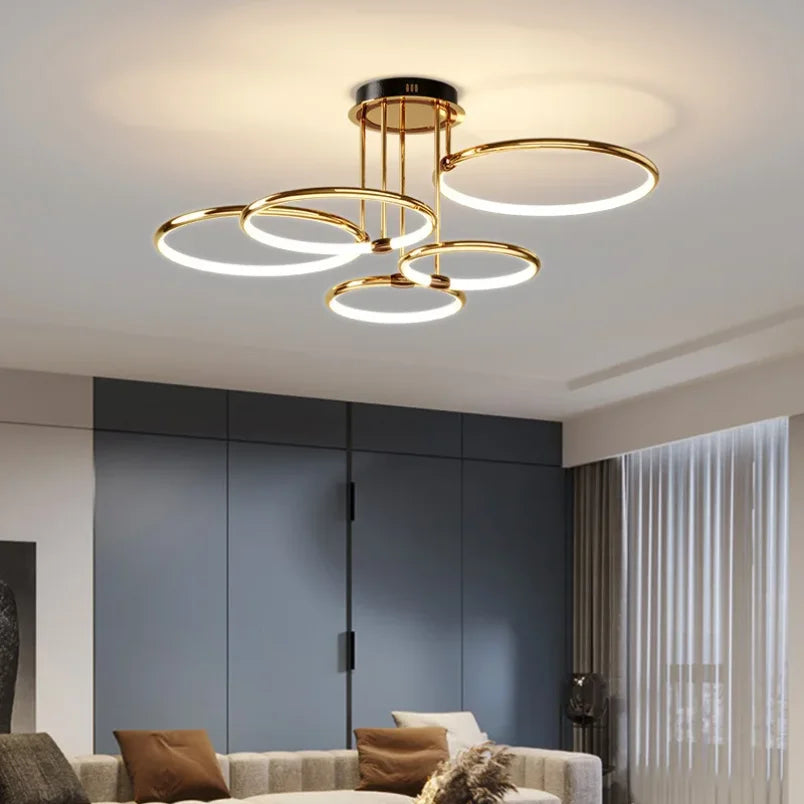 Modern Gold LED Chandelier with Adjustable Ceiling Lighting
