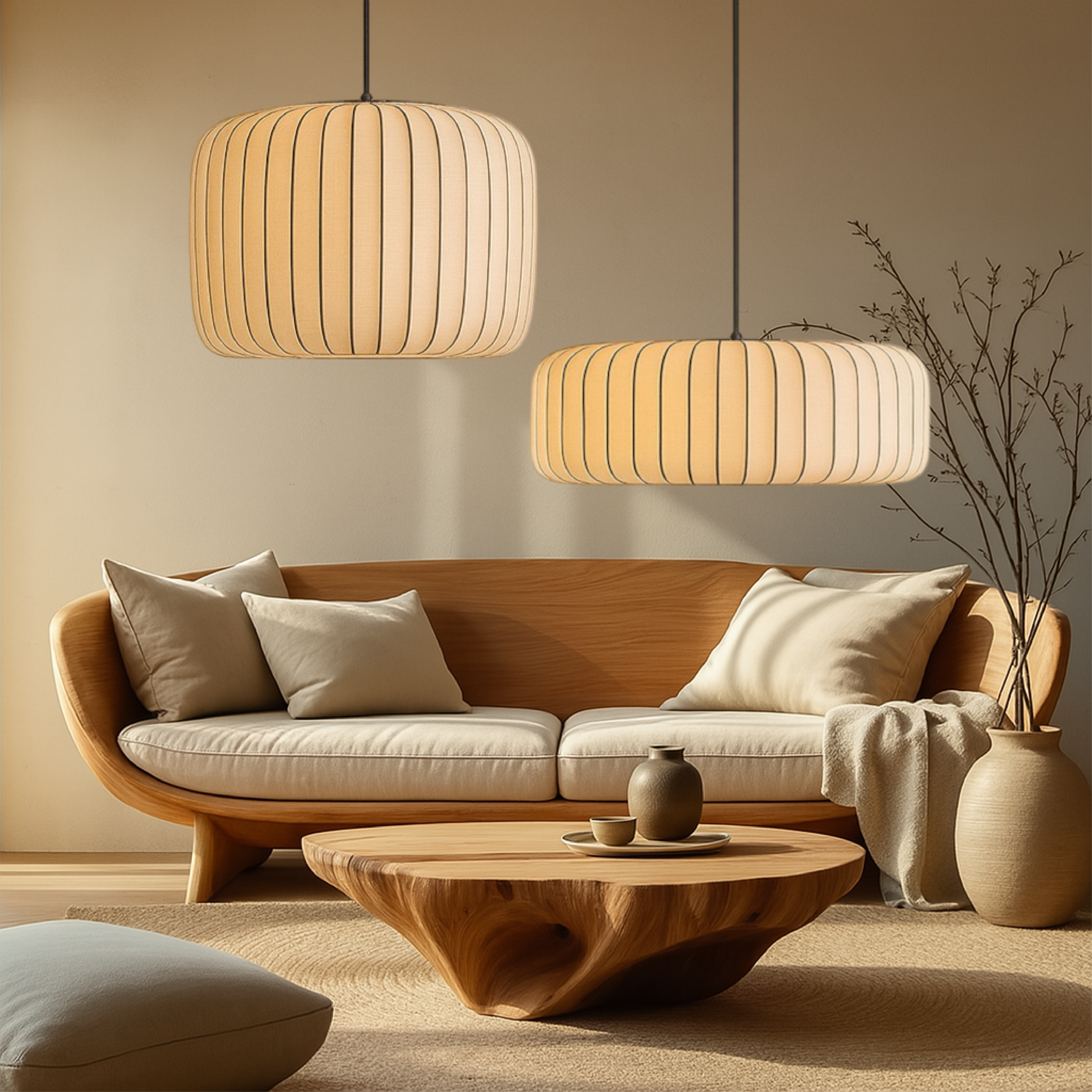 Modern Ribbed Silk Pendant Lamp