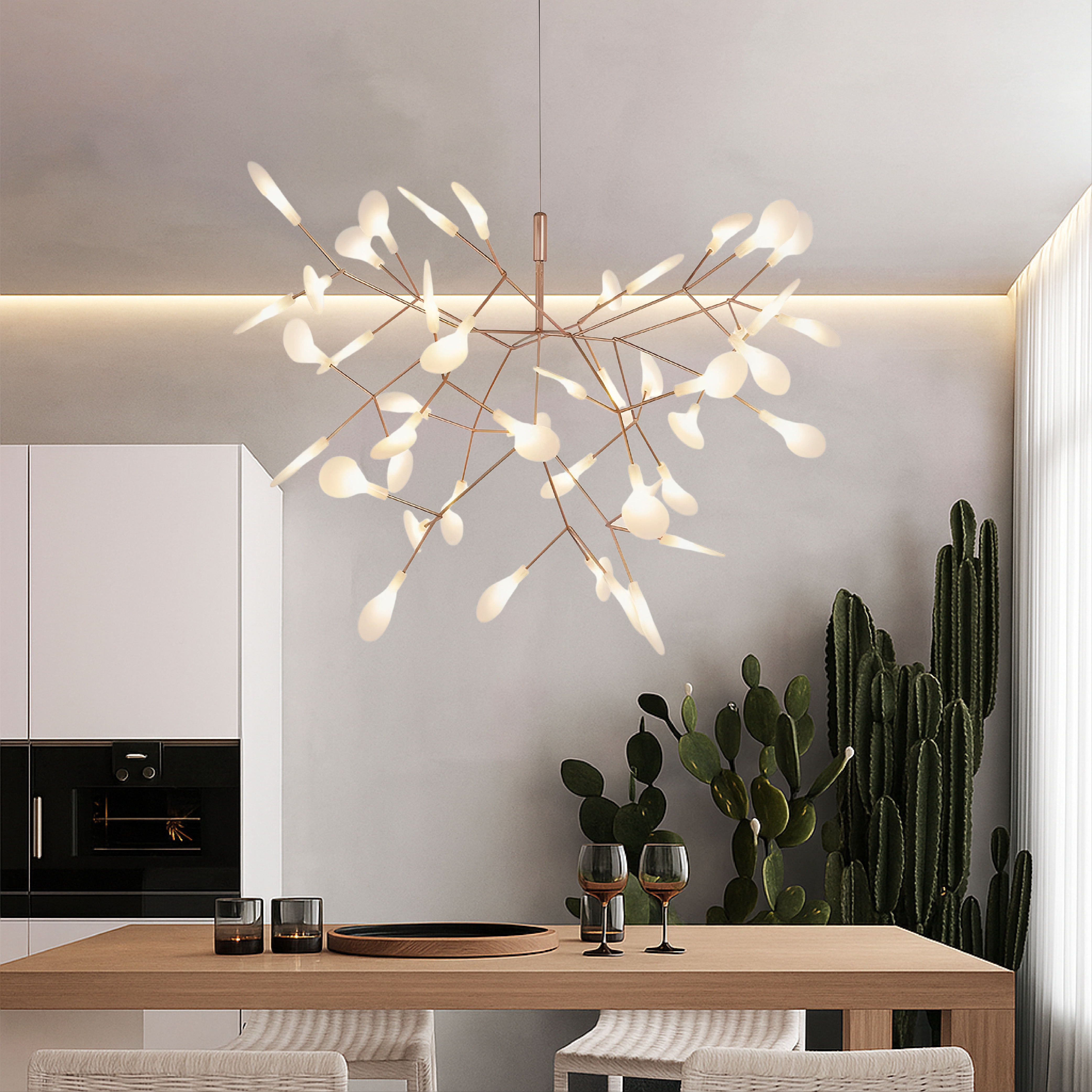 Modern Rose Gold Firefly Chandelier