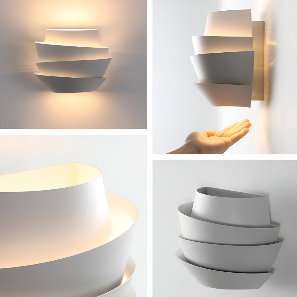 Modern wall lamp with overlapping curved panels