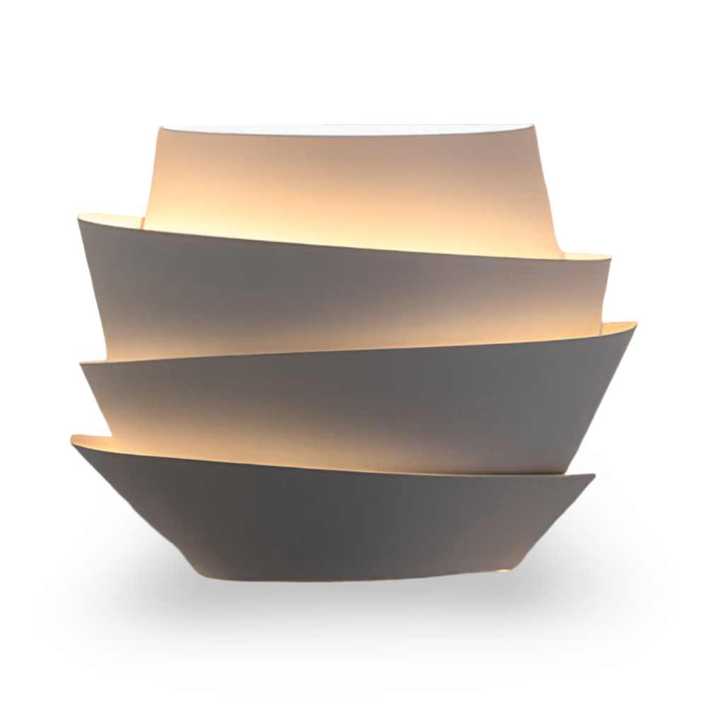 Modern wall lamp with overlapping curved panels