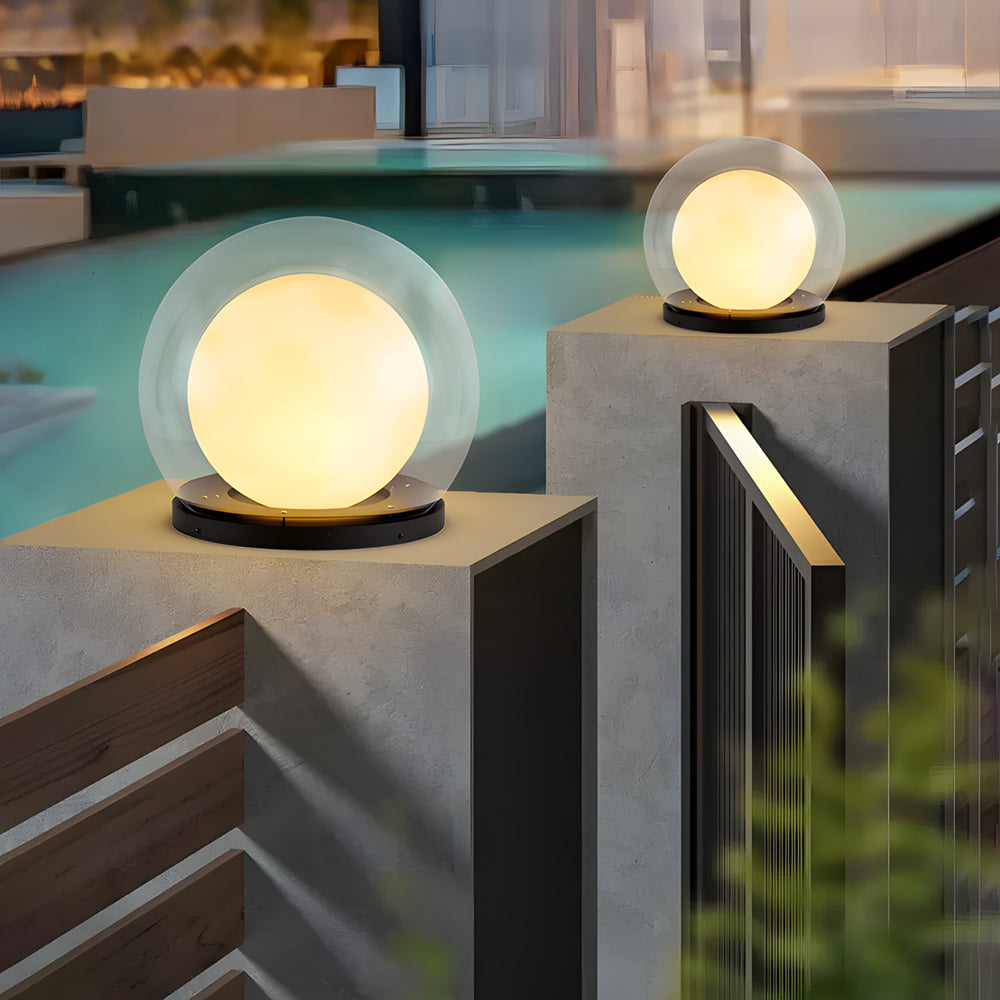 Fence Outdoor Lamp Round Glass Globe Black Housing