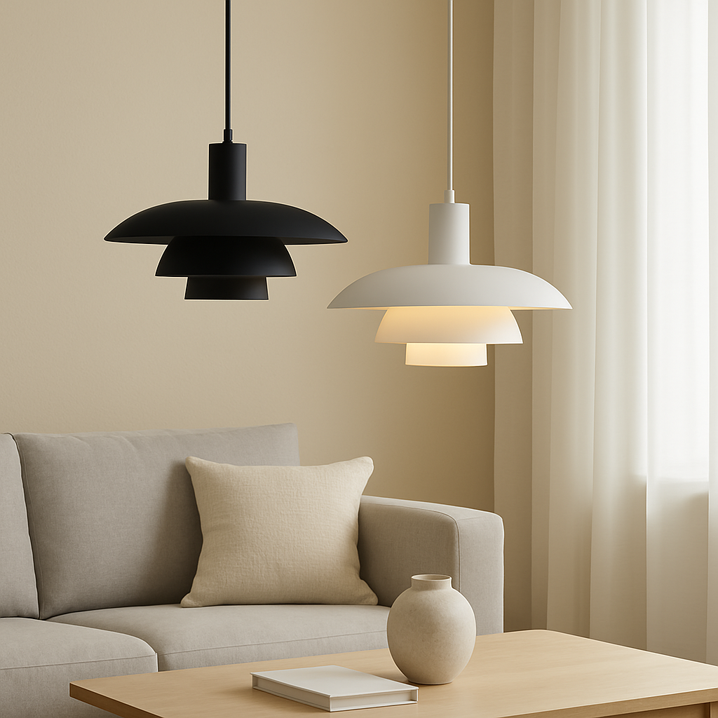 Multi tier ceiling pendant lamp with wide dome shade
