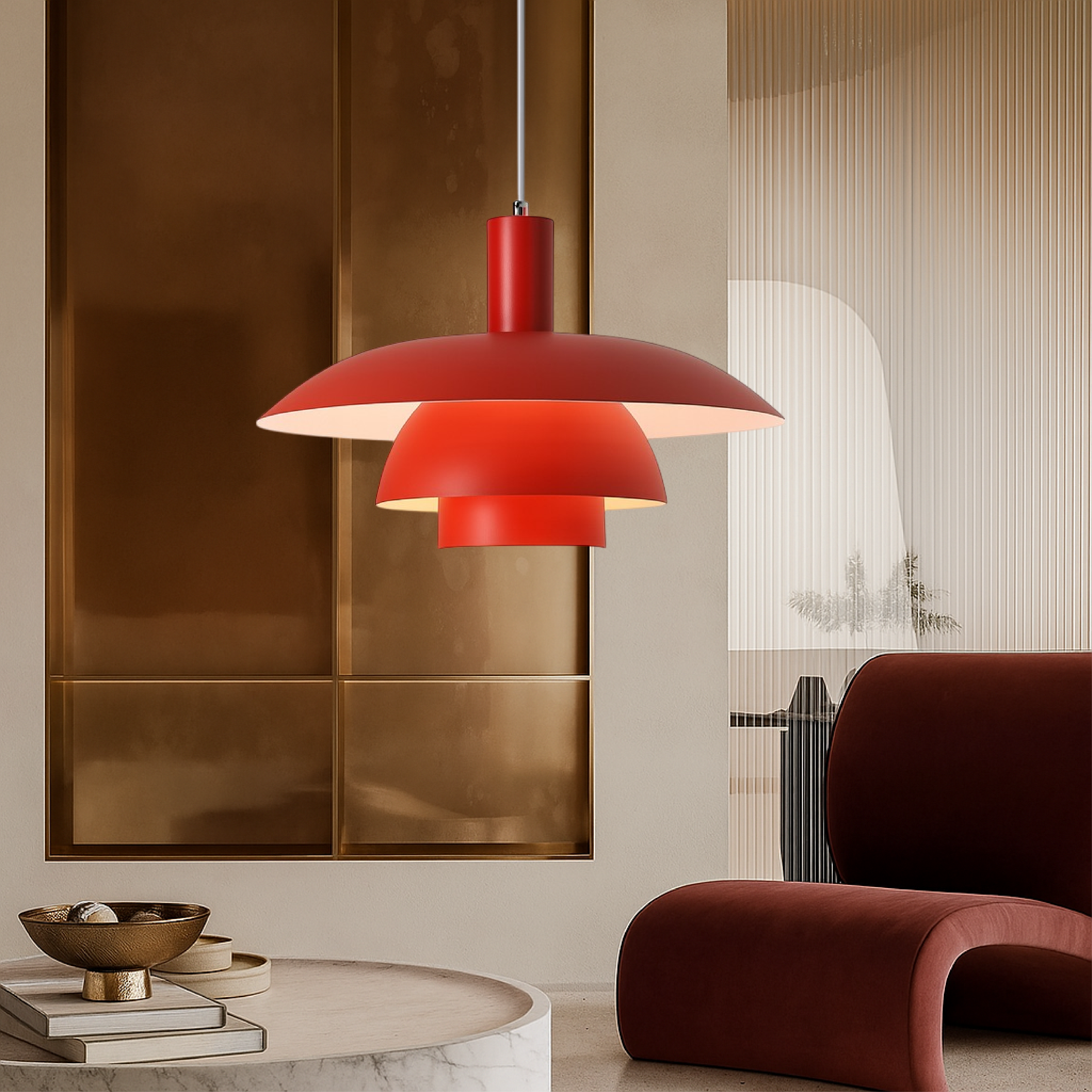 Multi tier ceiling pendant lamp with wide dome shade
