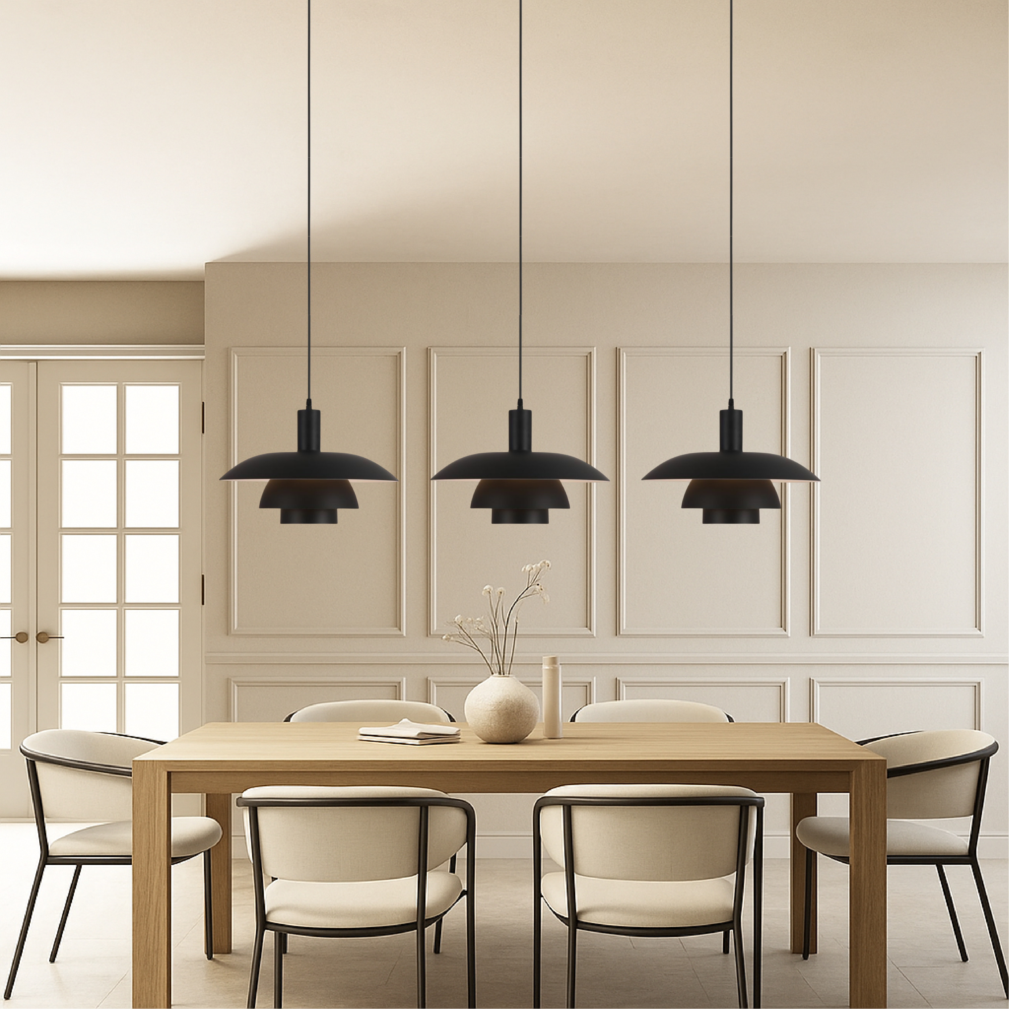 Multi tier ceiling pendant lamp with wide dome shade