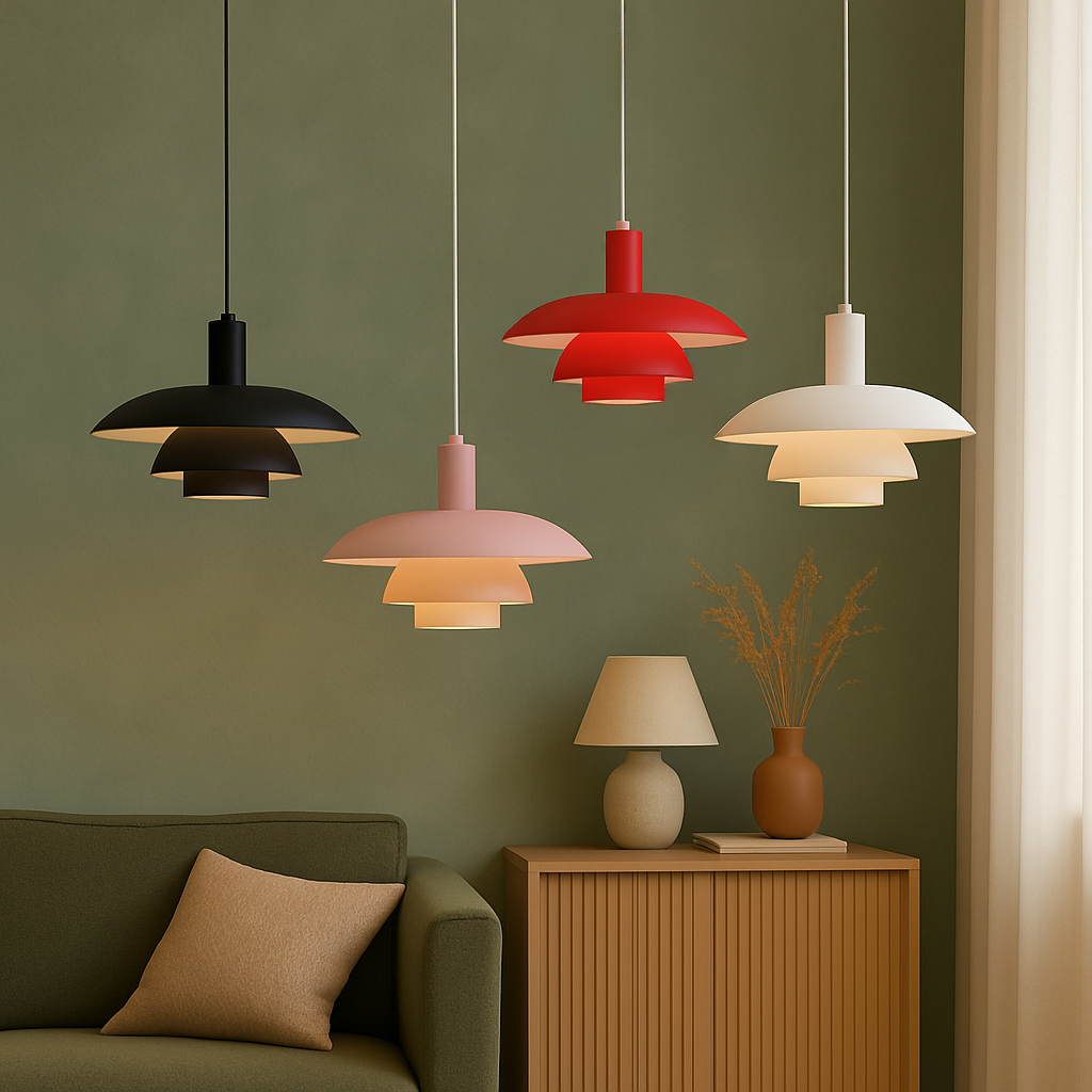 Multi tier ceiling pendant lamp with wide dome shade