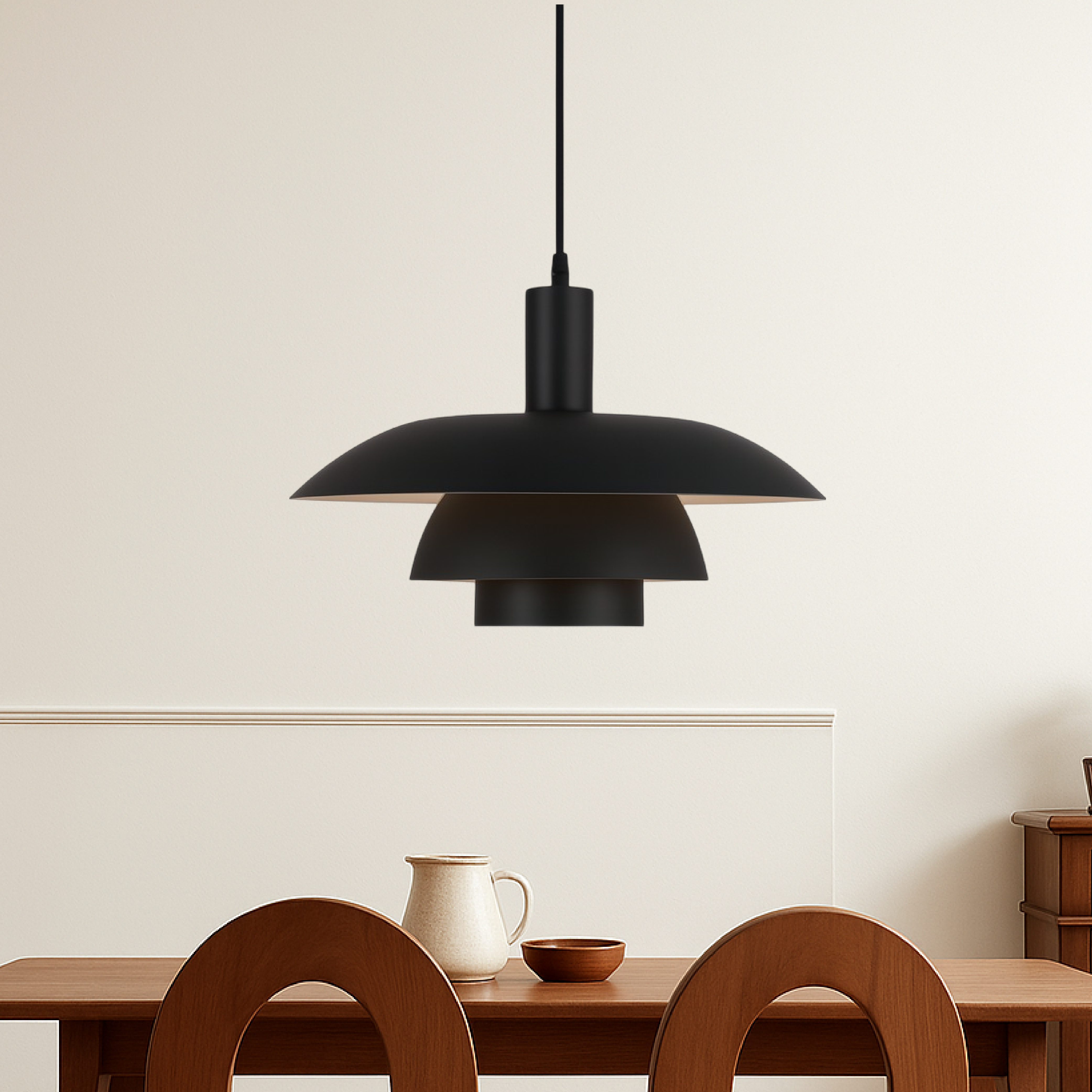 Multi tier ceiling pendant lamp with wide dome shade