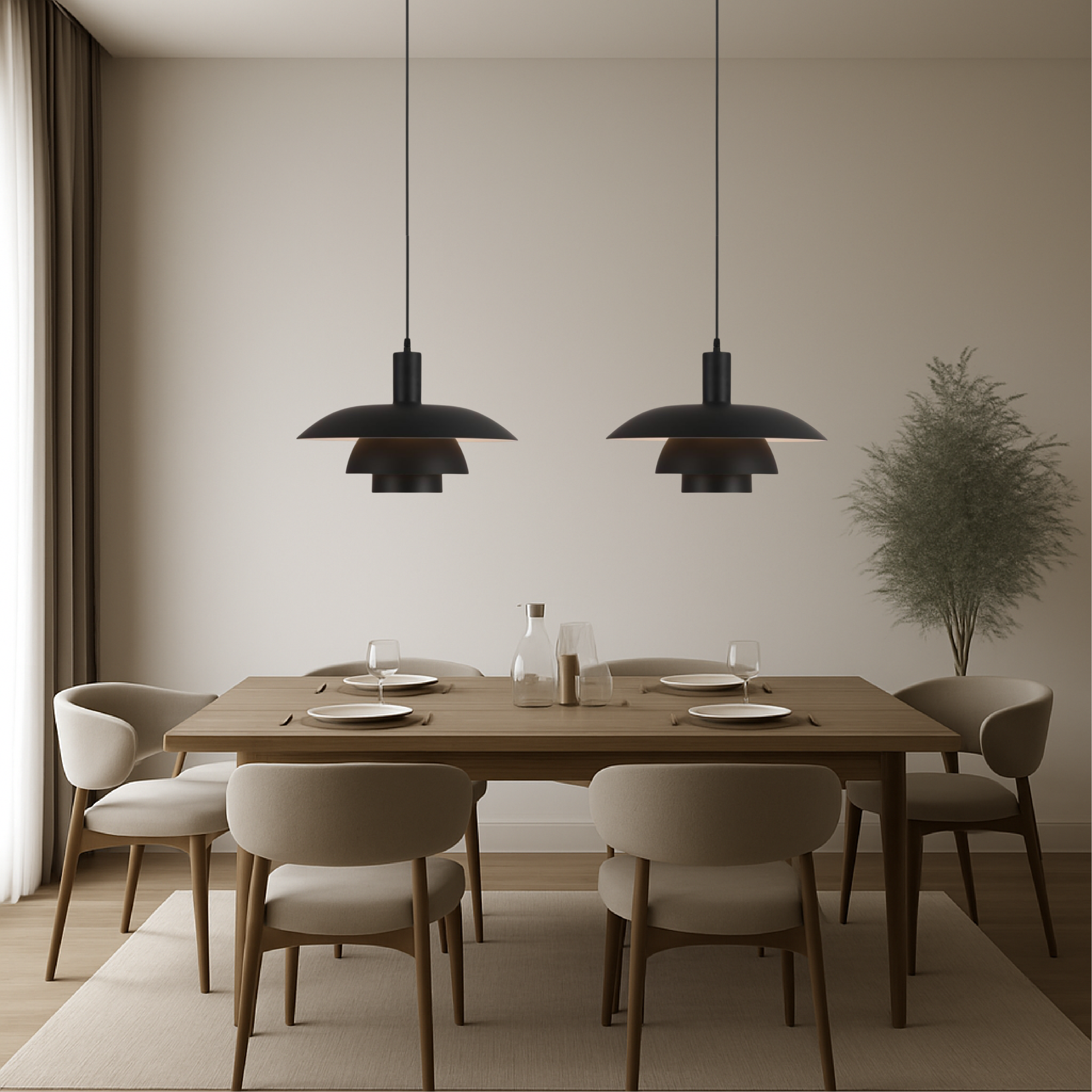 Multi tier ceiling pendant lamp with wide dome shade