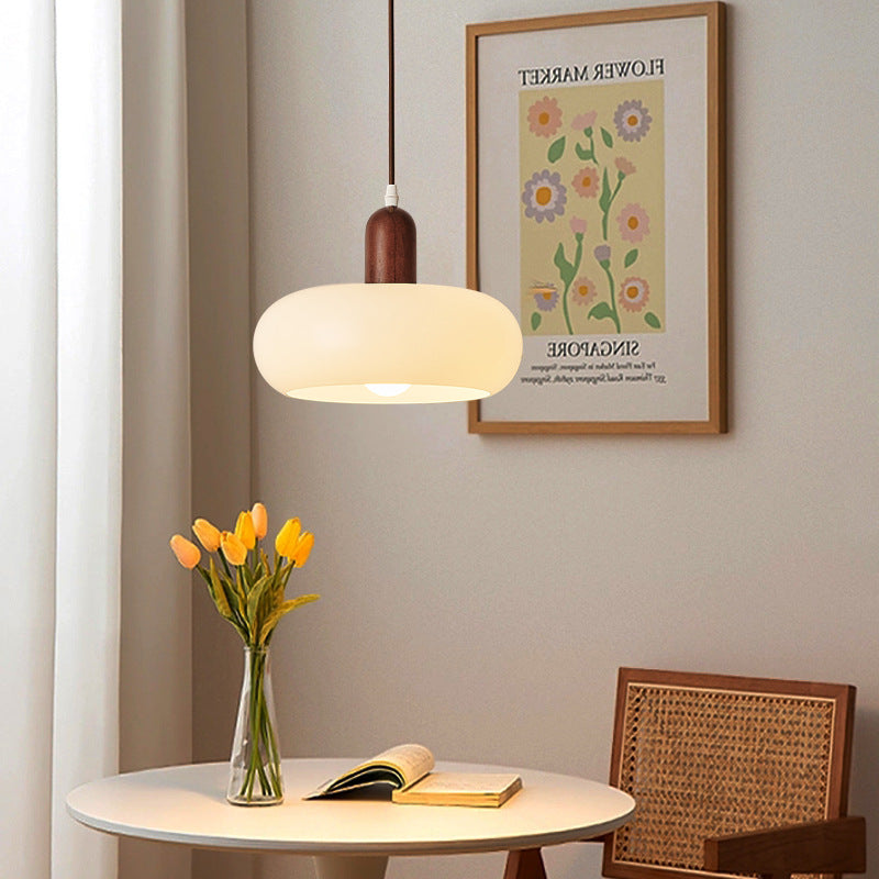 Nordic Cream pendant light with wooden cap