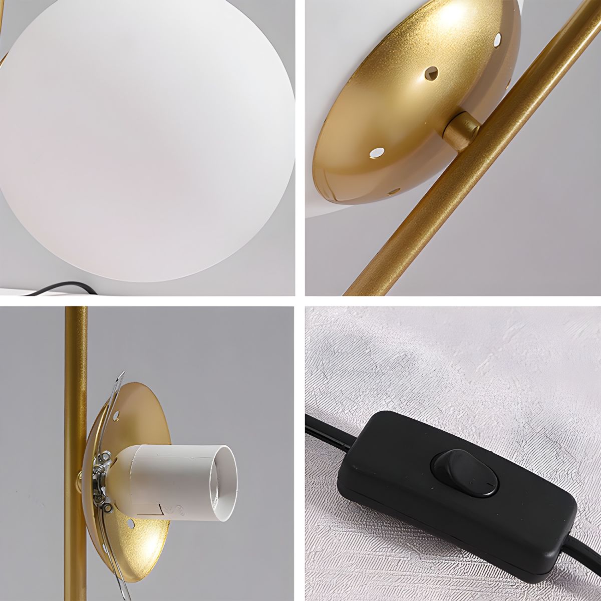 Lampe de lecture moderne pour chevet avec abat-jour sphérique en verre