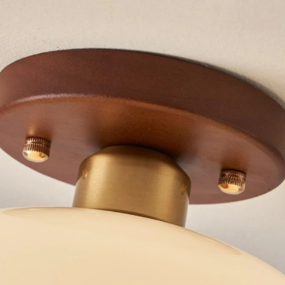 French Bauhaus Ceiling Light Fixture with Opal Glass Shade