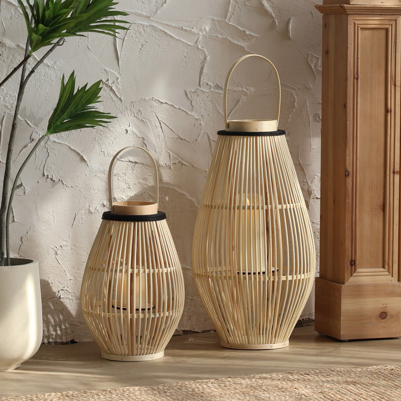 Rattan Floor Lantern Candle Lamp