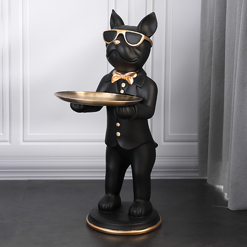 Polyresin Bulldog Ornament Met Gouden Tray