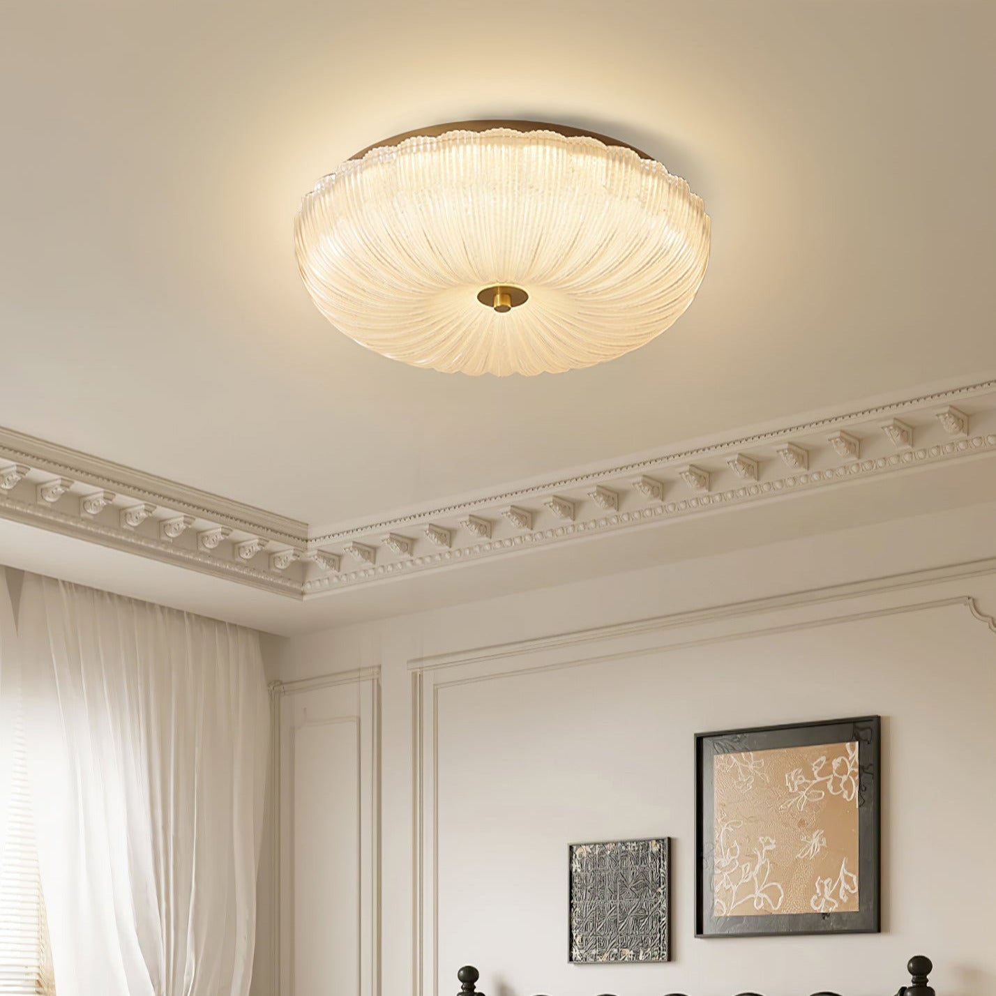 Rippled Glass Flush Mount Ceiling Light