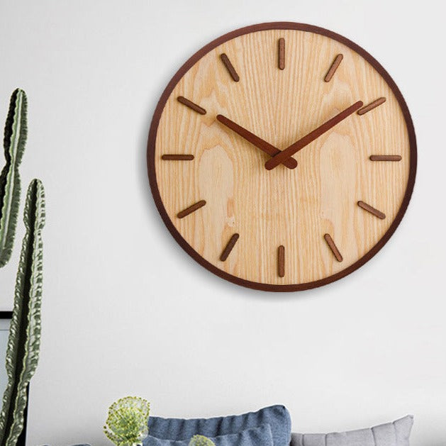 Walnut Wooden Wall Clock Minimalist Silent Modern