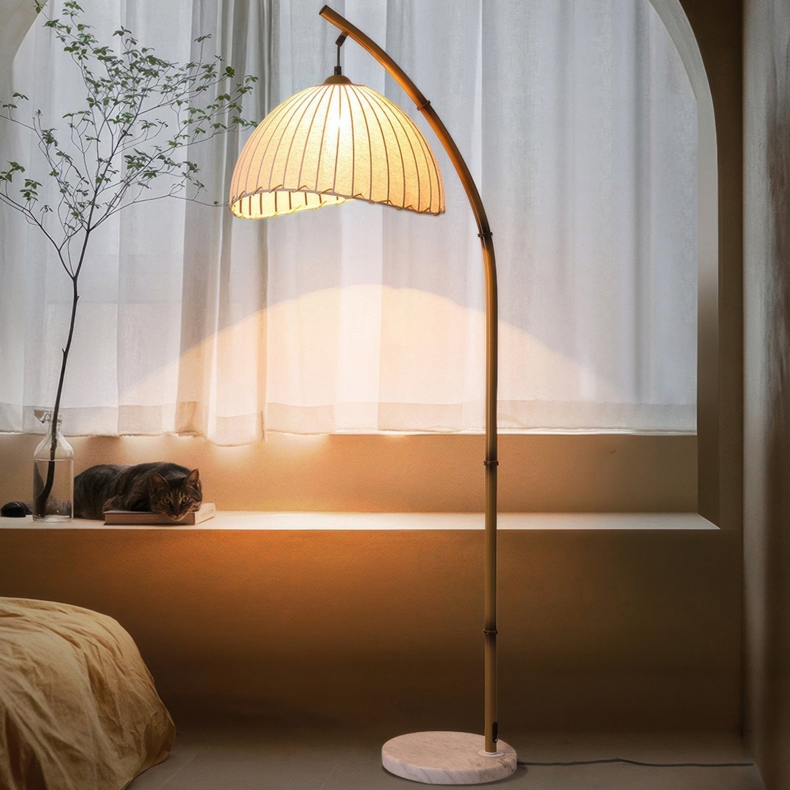 Aesthetic Curved Bamboo Floor Lamp
