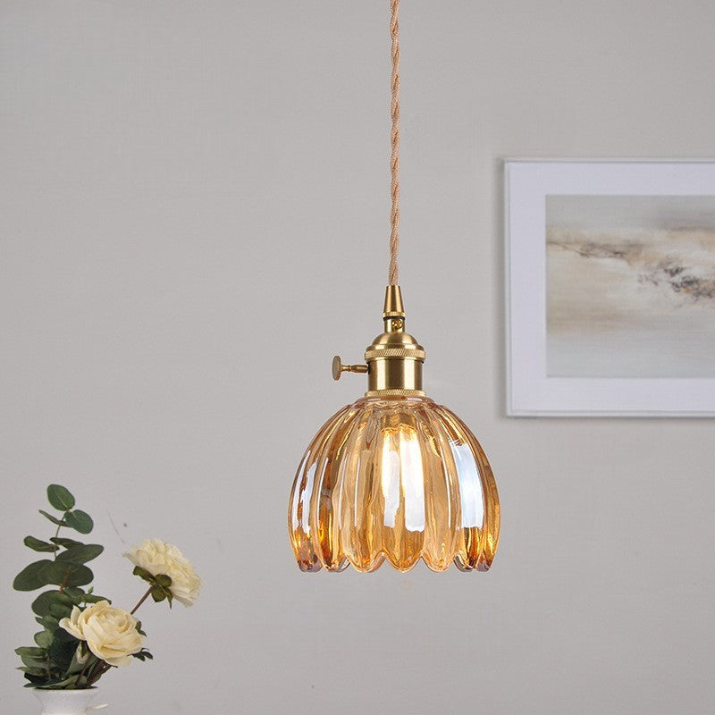 Japanese Ribbed Glass Pendant Light
