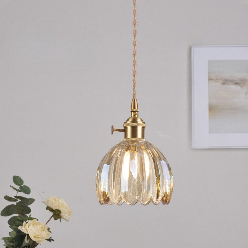 Japanese Ribbed Glass Pendant Light