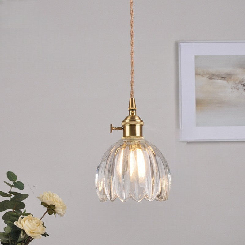 Japanese Ribbed Glass Pendant Light