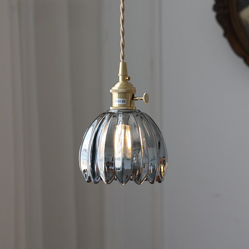 Japanese Ribbed Glass Pendant Light