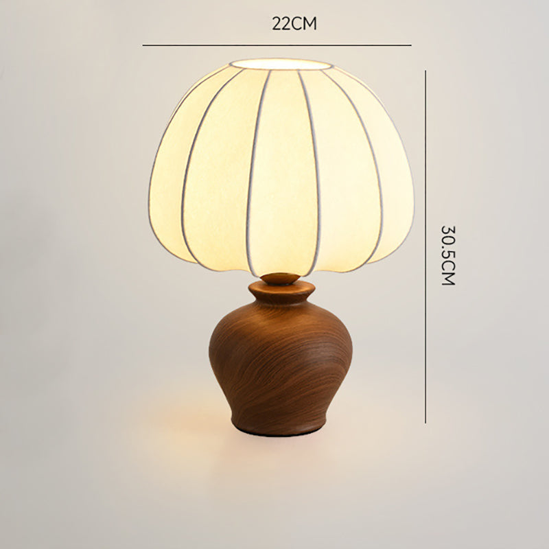 Lampe de chevet rétro en céramique avec abat-jour plissé en lin