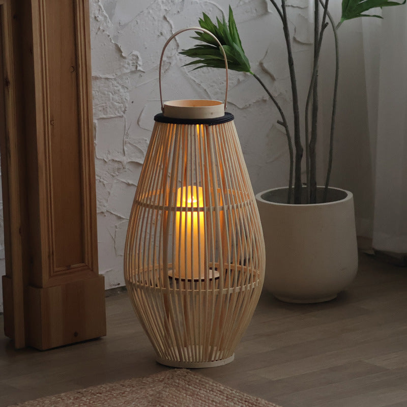 Rattan Floor Lantern Candle Lamp