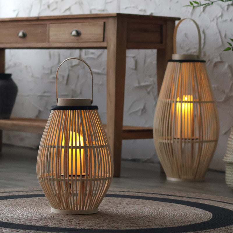 Rattan Floor Lantern Candle Lamp