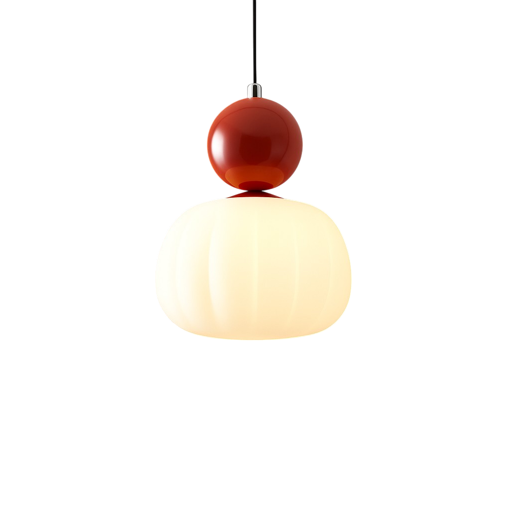 Opal glass pendant light with coloured sphere cap