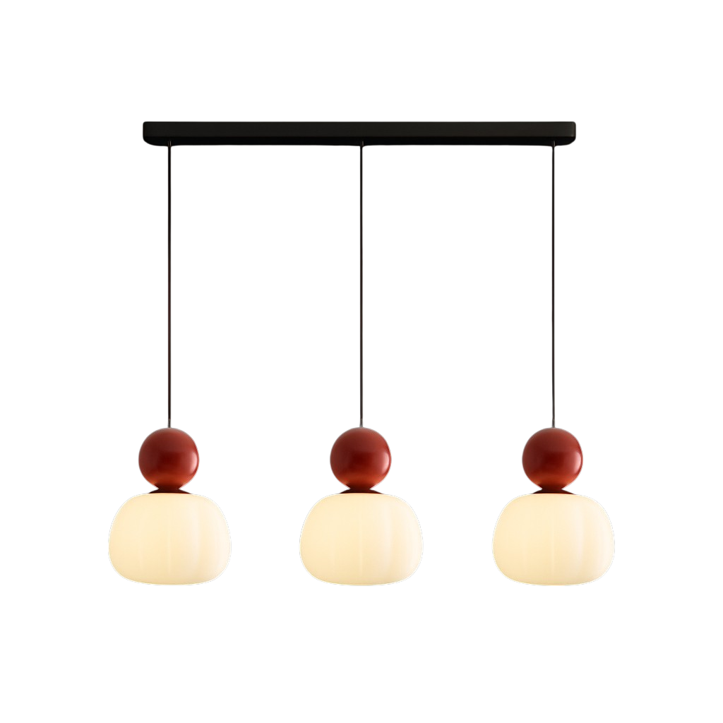 Opal glass pendant light with coloured sphere cap