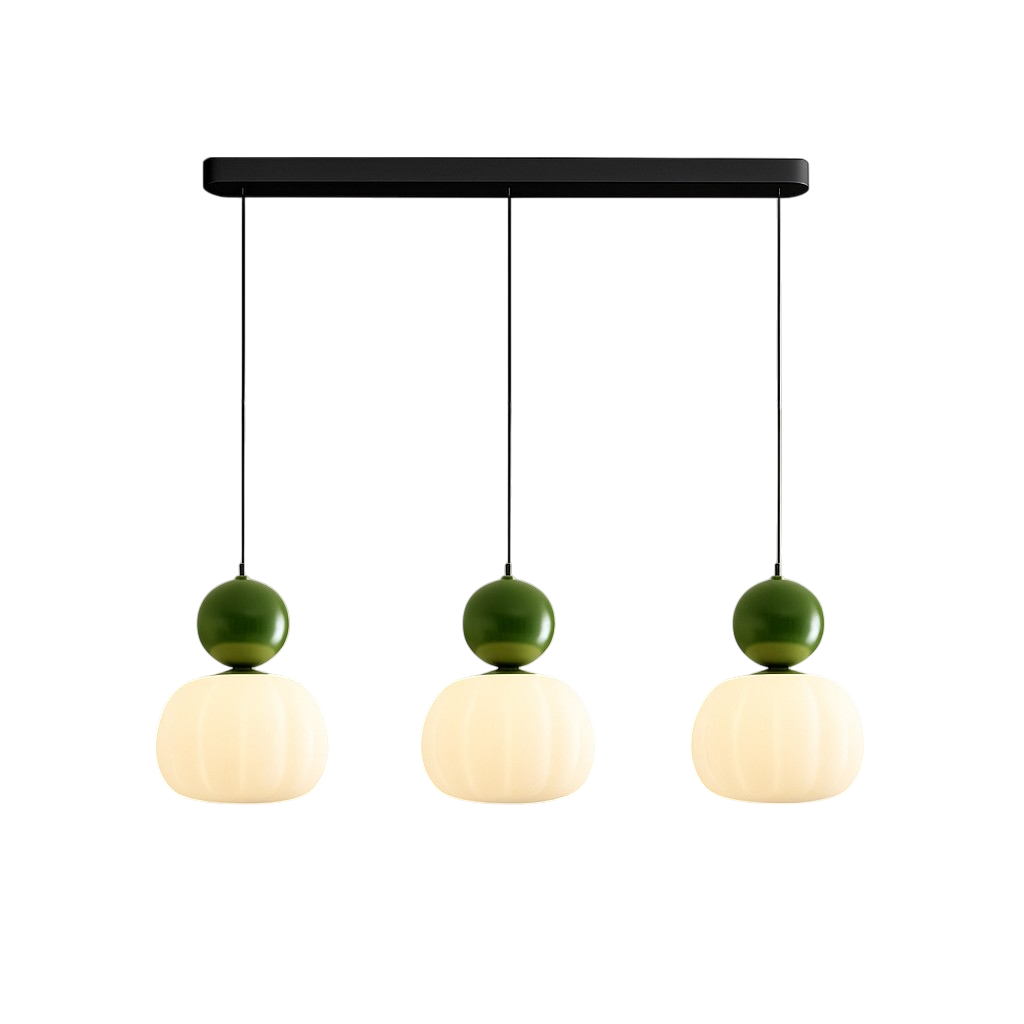 Opal glass pendant light with coloured sphere cap