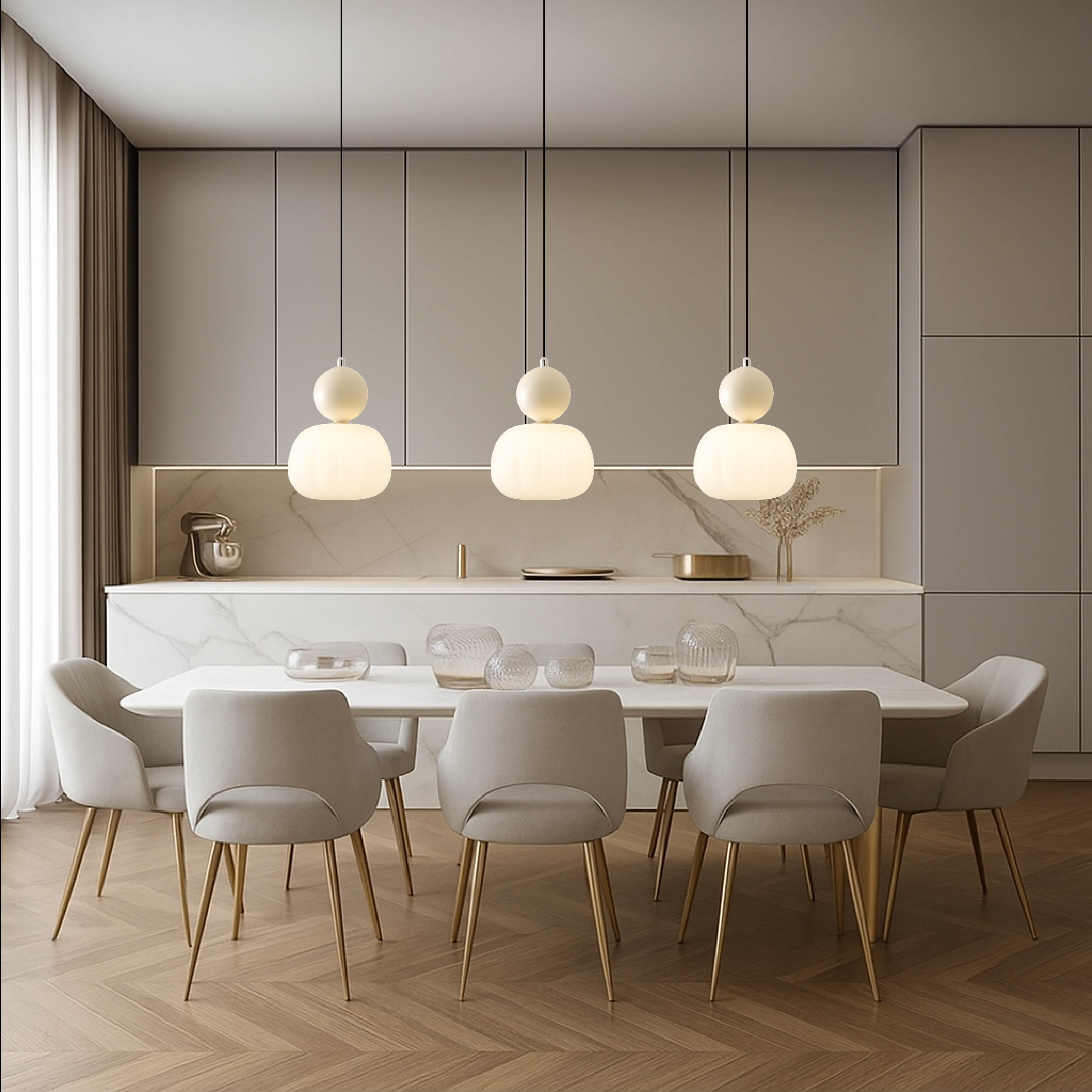 Opal glass pendant light with coloured sphere cap