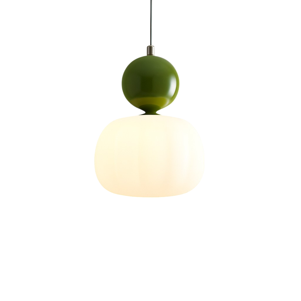Opal glass pendant light with coloured sphere cap