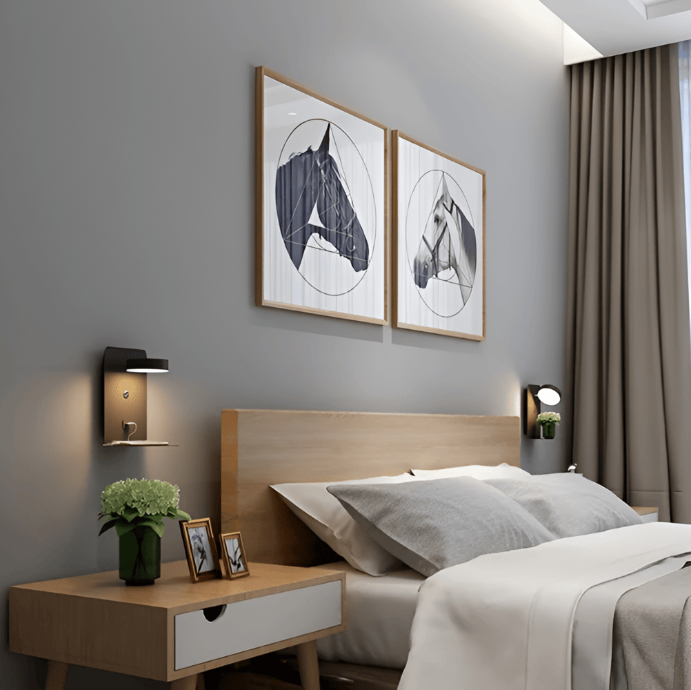 Modern Wall Reading Lamp with Shelf and Built In Charging Port